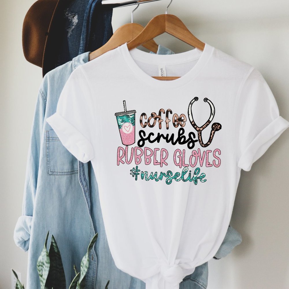 Coffee Scrubs Rubber Gloves Nurse T-shirt Unisex Cotton Shirt